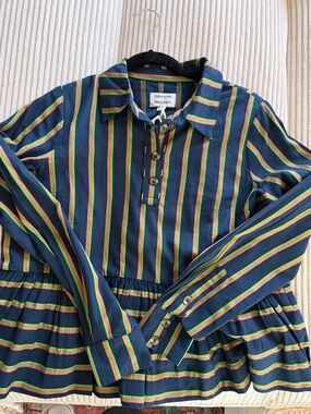 Damson Madder Navy Striped Button-Down Peplum Shirt